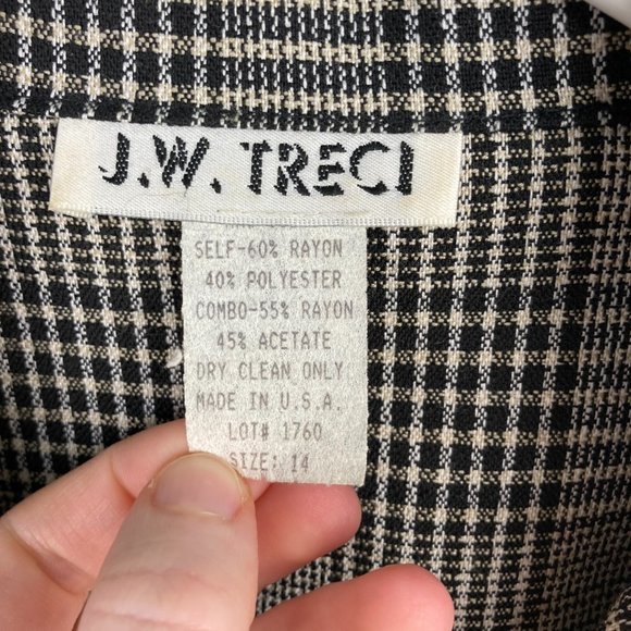 J. W. Treci Plaid Striped Zip Up V-neck Blouse - Picture 4 of 7